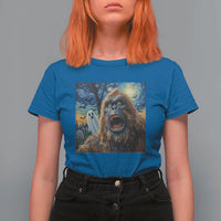 Funny Halloween T Shirt For Women Bigfoot Selfie With Ghost Starry Night Art - Wonder Print Shop