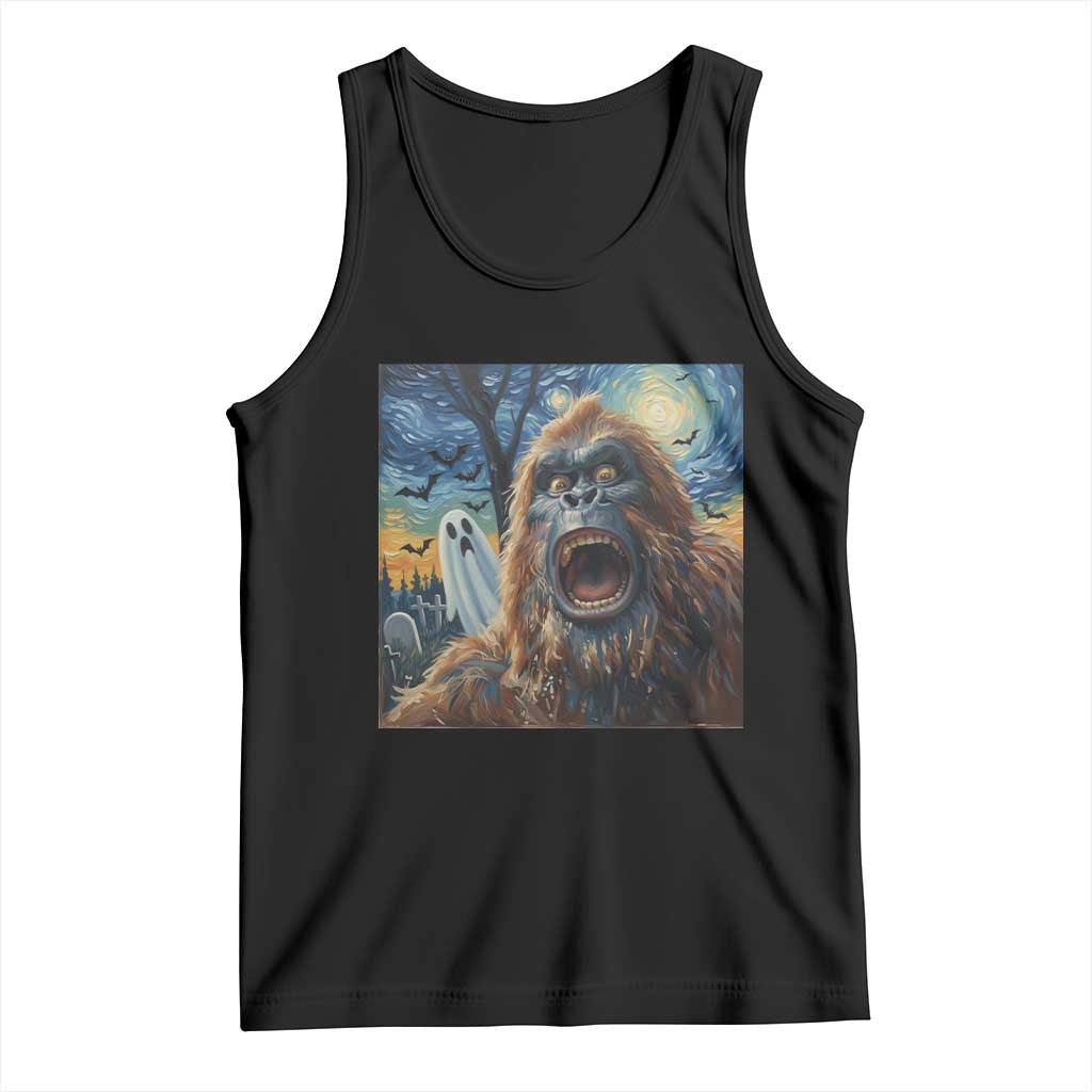 Funny Halloween Tank Top Bigfoot Selfie With Ghost Starry Night Art - Wonder Print Shop