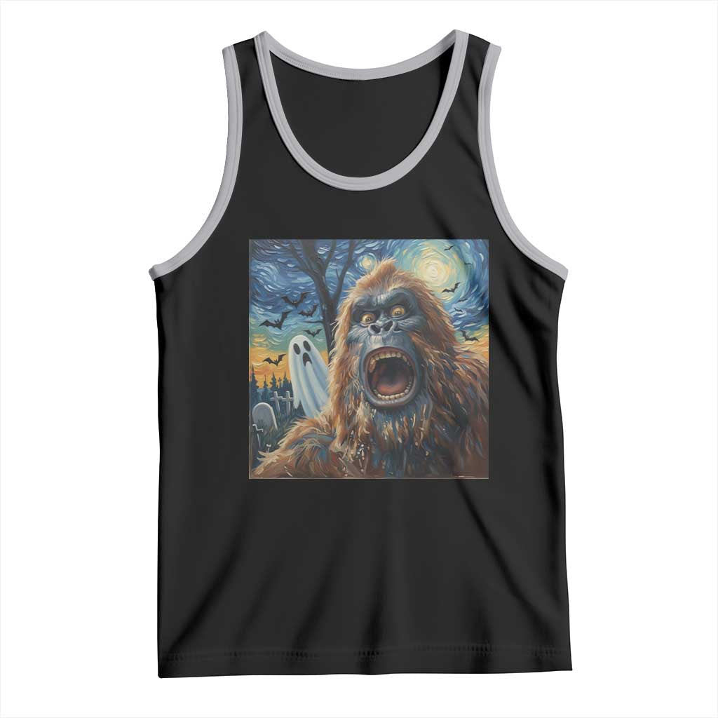 Funny Halloween Tank Top Bigfoot Selfie With Ghost Starry Night Art - Wonder Print Shop