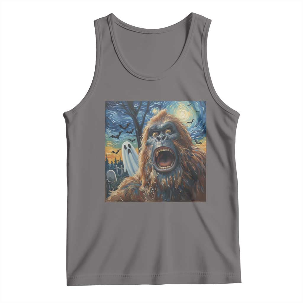 Funny Halloween Tank Top Bigfoot Selfie With Ghost Starry Night Art - Wonder Print Shop