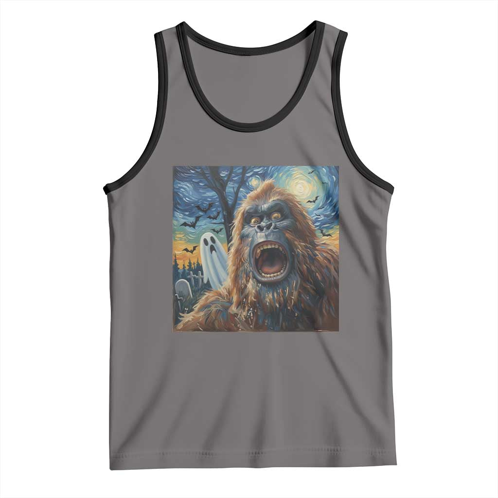 Funny Halloween Tank Top Bigfoot Selfie With Ghost Starry Night Art - Wonder Print Shop