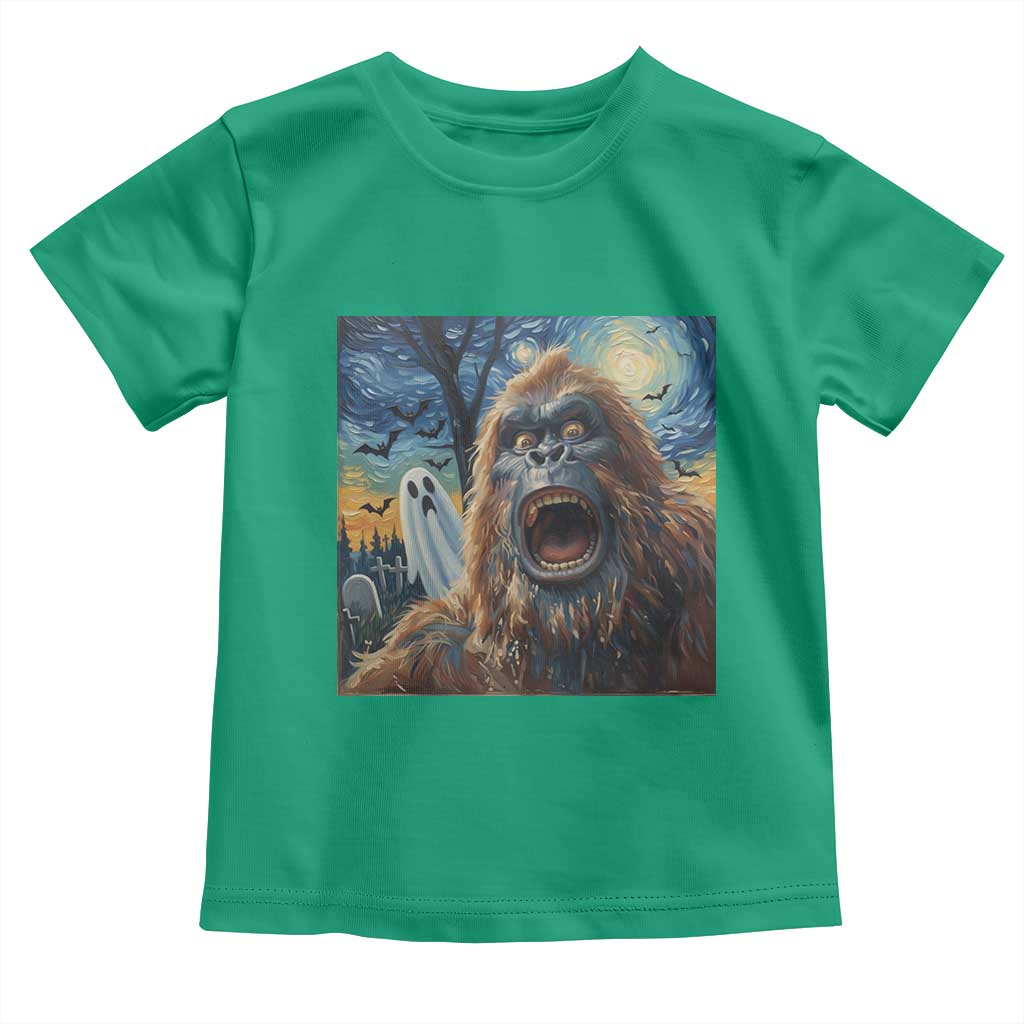 Funny Halloween Toddler T Shirt Bigfoot Selfie With Ghost Starry Night Art - Wonder Print Shop