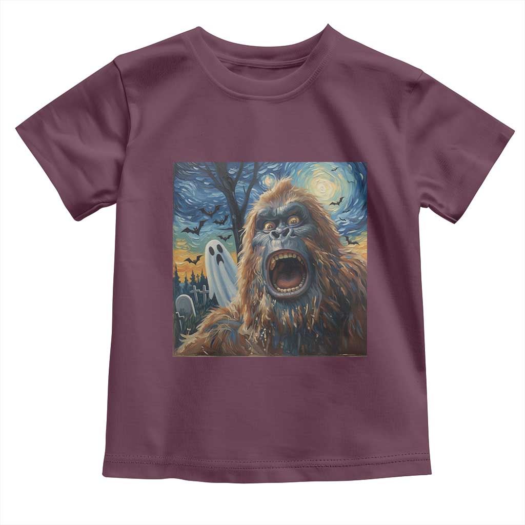 Funny Halloween Toddler T Shirt Bigfoot Selfie With Ghost Starry Night Art - Wonder Print Shop