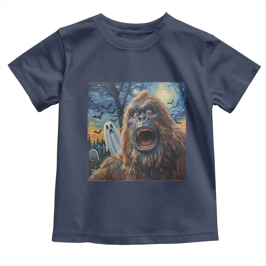 Funny Halloween Toddler T Shirt Bigfoot Selfie With Ghost Starry Night Art - Wonder Print Shop