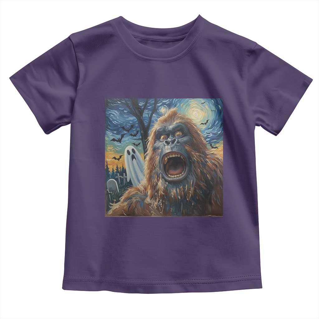 Funny Halloween Toddler T Shirt Bigfoot Selfie With Ghost Starry Night Art - Wonder Print Shop