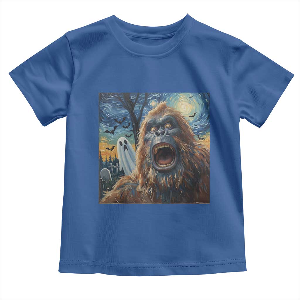 Funny Halloween Toddler T Shirt Bigfoot Selfie With Ghost Starry Night Art - Wonder Print Shop
