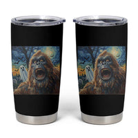 Funny Halloween Tumbler Cup Bigfoot Selfie With Ghost Starry Night Art