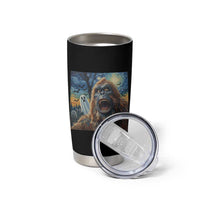 Funny Halloween Tumbler Cup Bigfoot Selfie With Ghost Starry Night Art