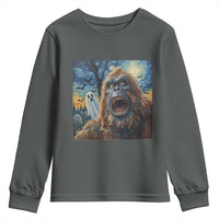 Funny Halloween Youth Sweatshirt Bigfoot Selfie With Ghost Starry Night Art - Wonder Print Shop