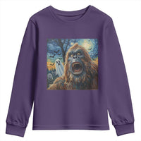 Funny Halloween Youth Sweatshirt Bigfoot Selfie With Ghost Starry Night Art - Wonder Print Shop