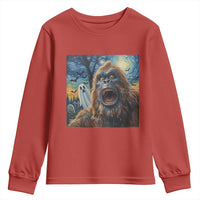 Funny Halloween Youth Sweatshirt Bigfoot Selfie With Ghost Starry Night Art - Wonder Print Shop