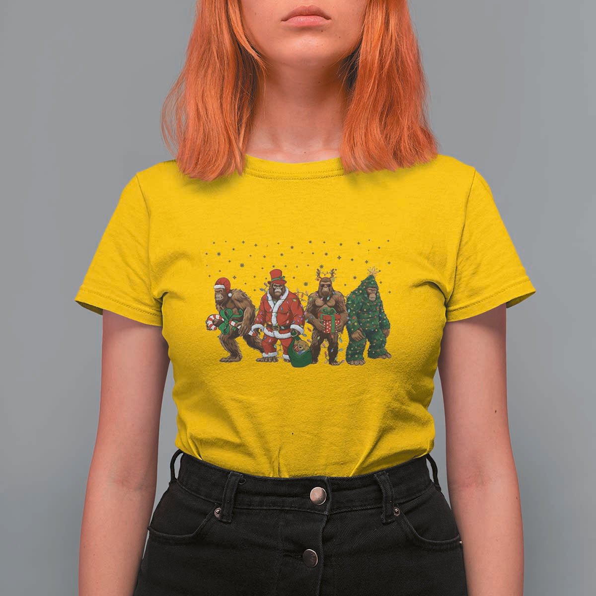 Bigfoot Christmas Cosplay T Shirt For Women Funny Holiday Gift - Wonder Print Shop
