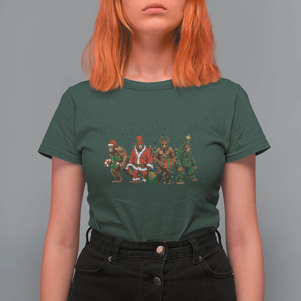 Bigfoot Christmas Cosplay T Shirt For Women Funny Holiday Gift - Wonder Print Shop