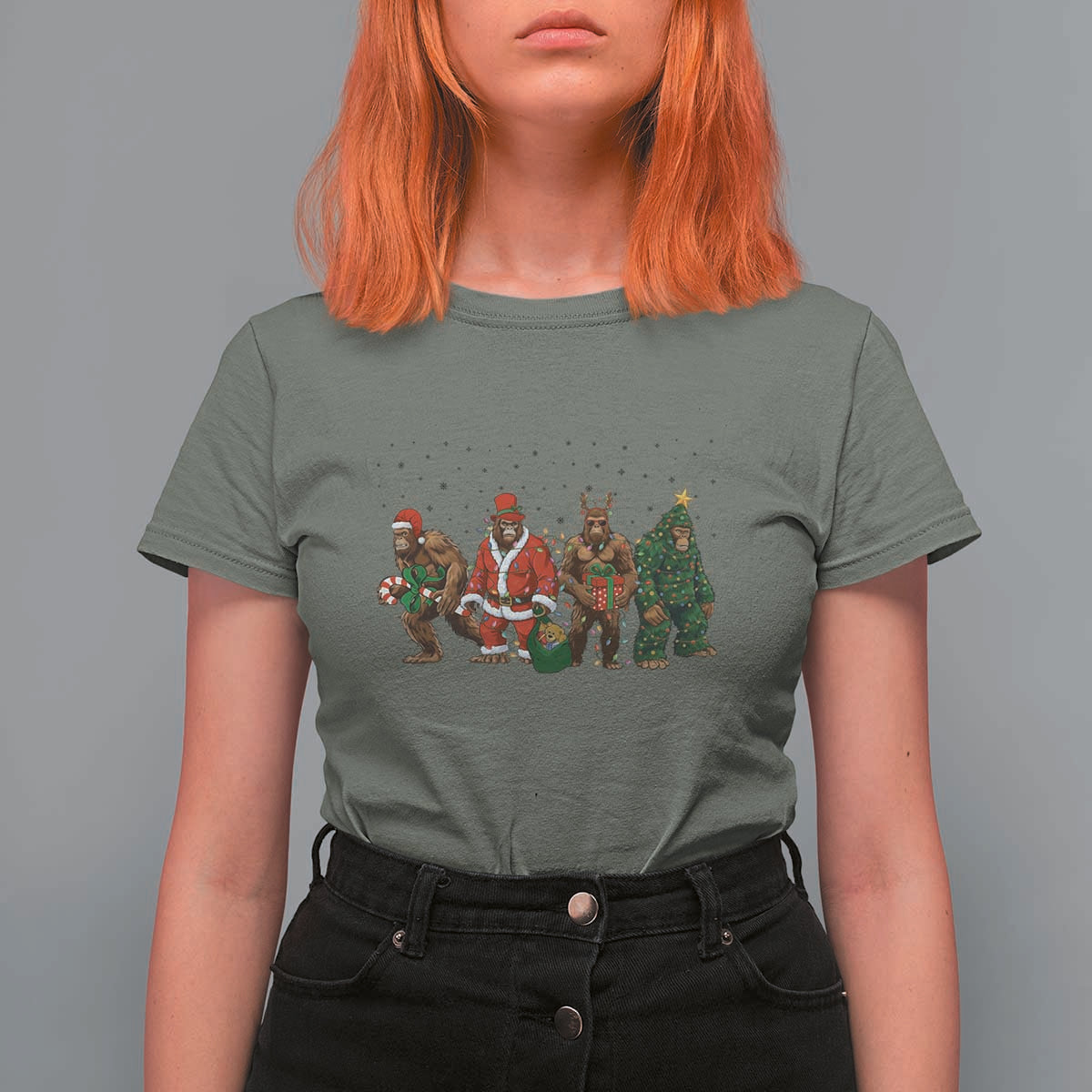 Bigfoot Christmas Cosplay T Shirt For Women Funny Holiday Gift - Wonder Print Shop