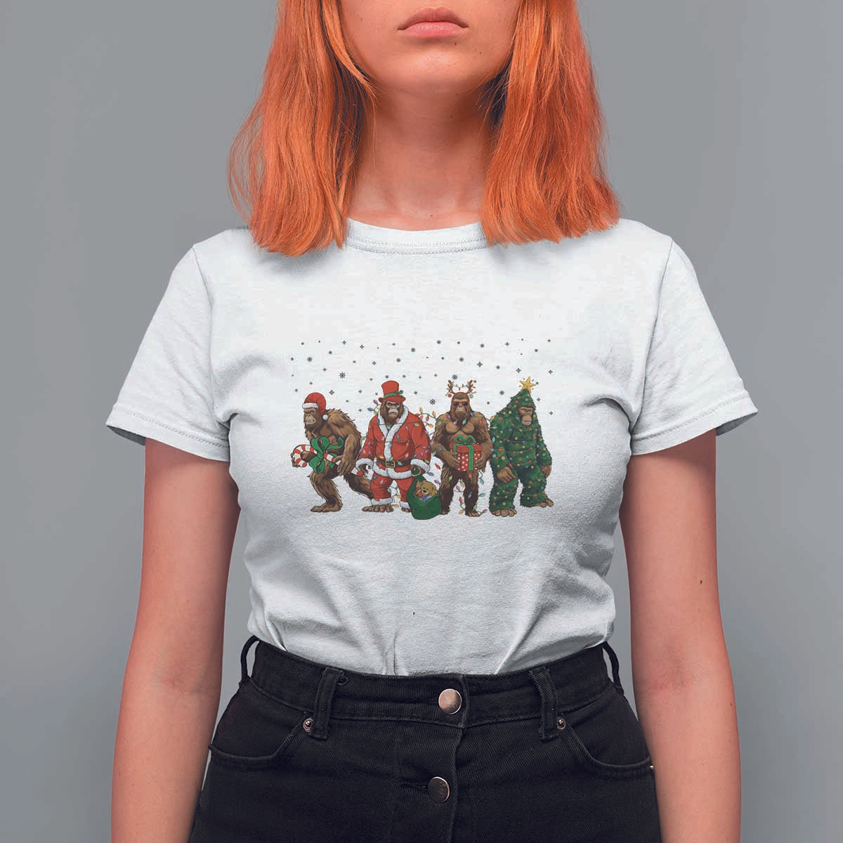 Bigfoot Christmas Cosplay T Shirt For Women Funny Holiday Gift - Wonder Print Shop