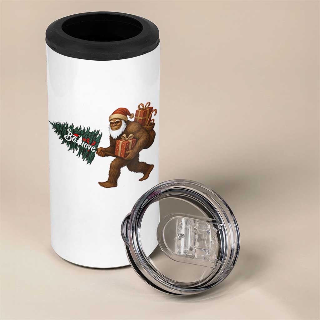 Believe Bigfoot Christmas 4 in 1 Can Cooler Tumbler Sasquatch Holiday Gift