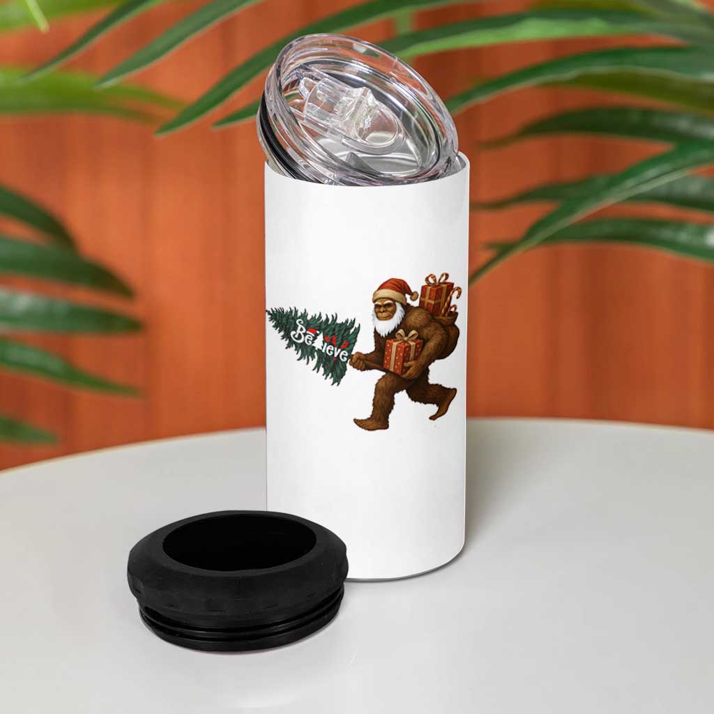 Believe Bigfoot Christmas 4 in 1 Can Cooler Tumbler Sasquatch Holiday Gift