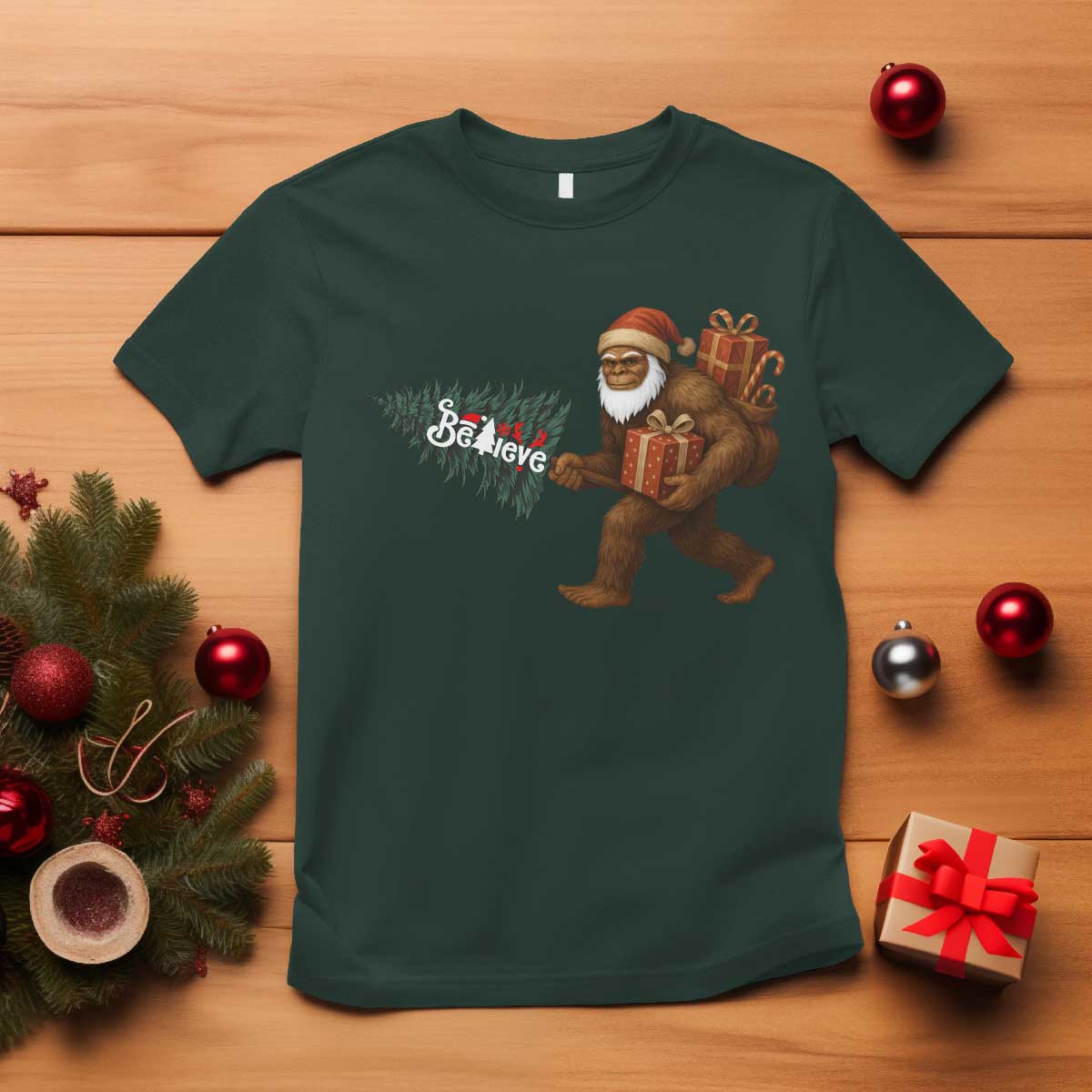 Believe Bigfoot Christmas T Shirt Sasquatch Holiday Gift - Wonder Print Shop