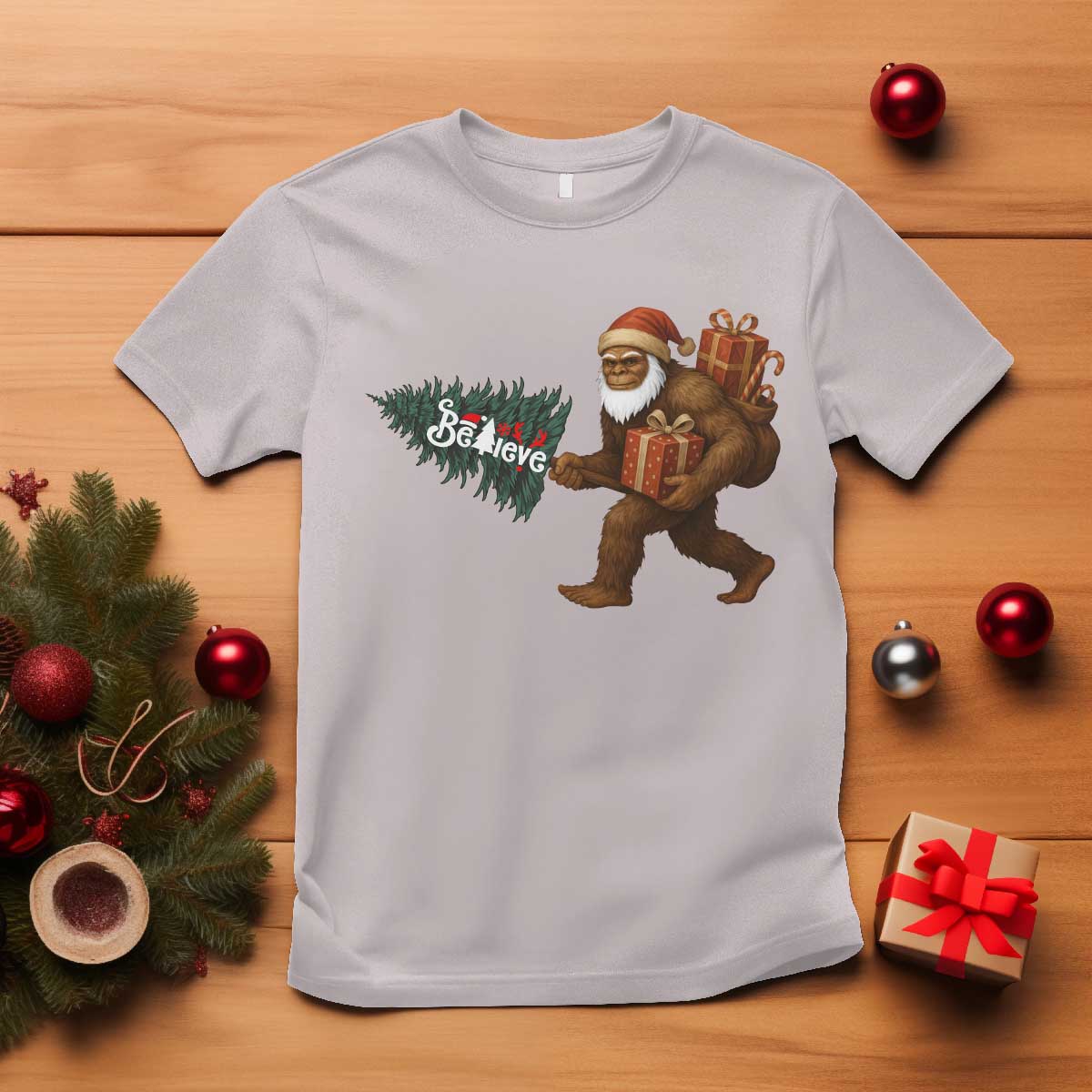 Believe Bigfoot Christmas T Shirt Sasquatch Holiday Gift - Wonder Print Shop