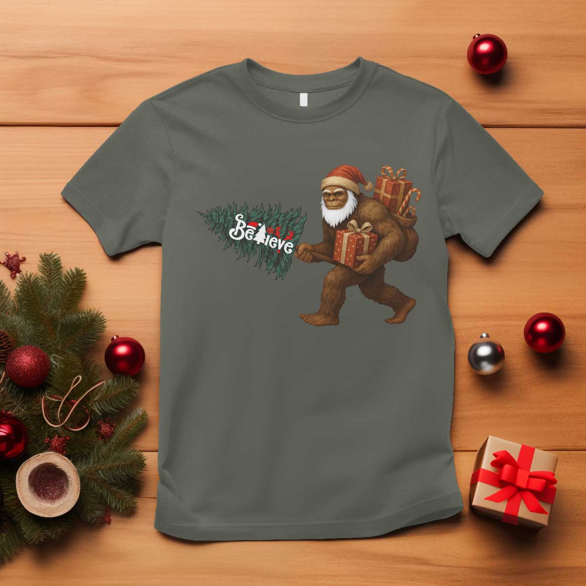 Believe Bigfoot Christmas T Shirt Sasquatch Holiday Gift - Wonder Print Shop