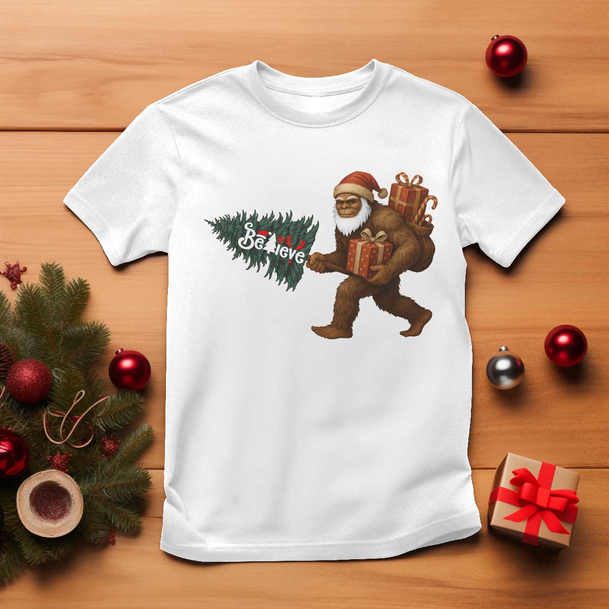Believe Bigfoot Christmas T Shirt Sasquatch Holiday Gift - Wonder Print Shop