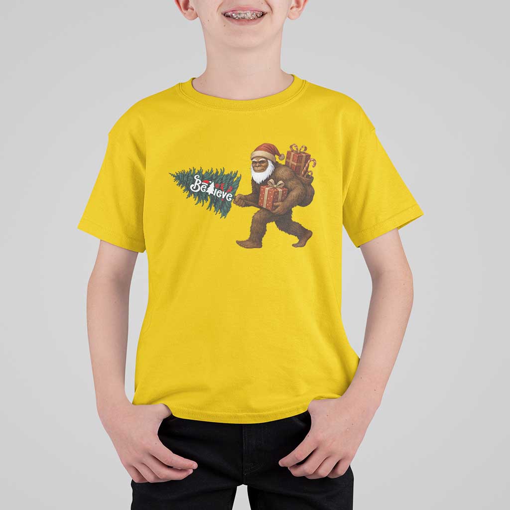 Believe Bigfoot Christmas T Shirt For Kid Sasquatch Holiday Gift - Wonder Print Shop