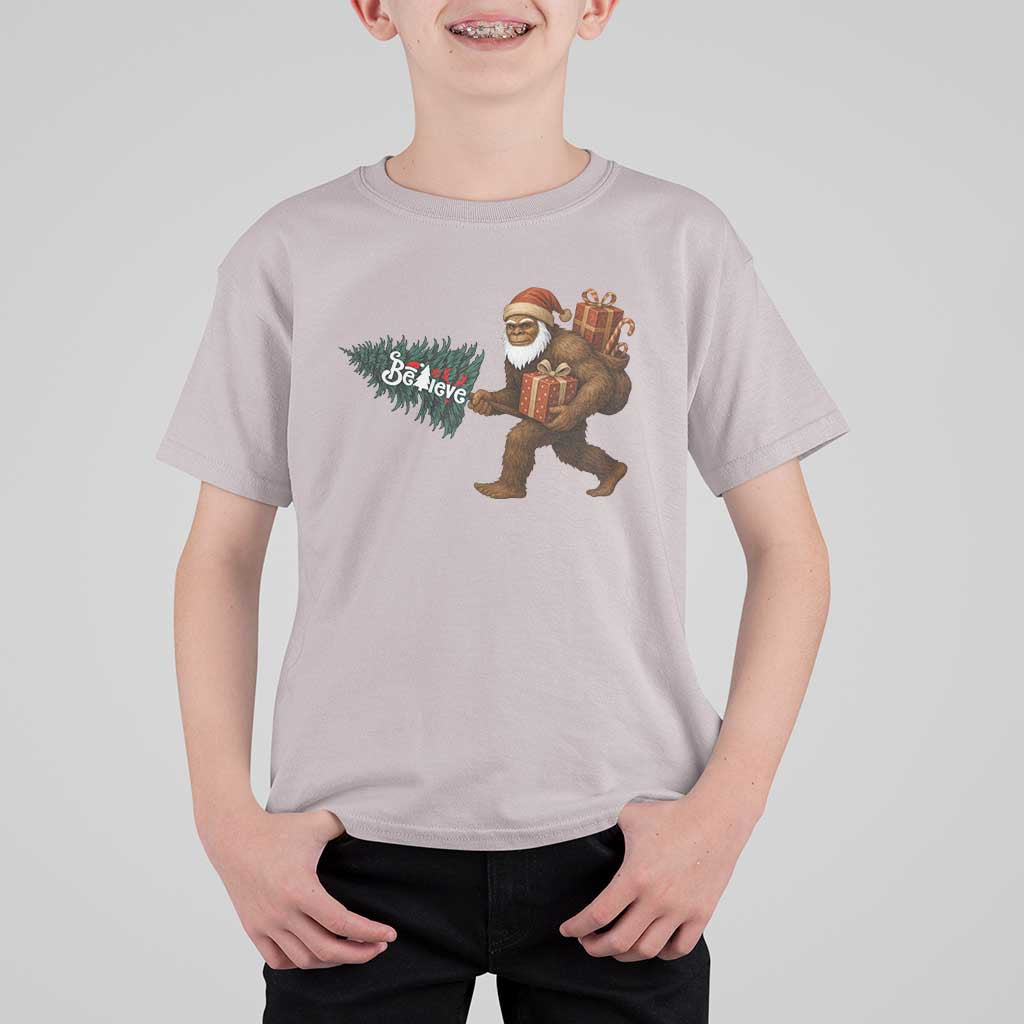 Believe Bigfoot Christmas T Shirt For Kid Sasquatch Holiday Gift - Wonder Print Shop