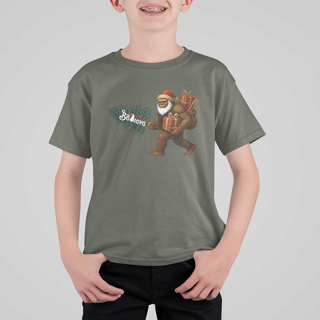 Believe Bigfoot Christmas T Shirt For Kid Sasquatch Holiday Gift - Wonder Print Shop