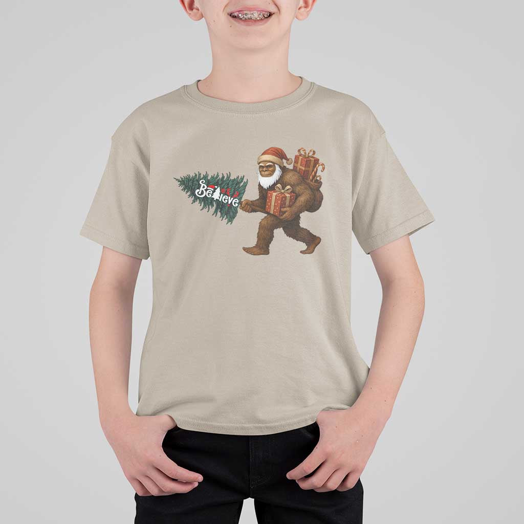 Believe Bigfoot Christmas T Shirt For Kid Sasquatch Holiday Gift - Wonder Print Shop