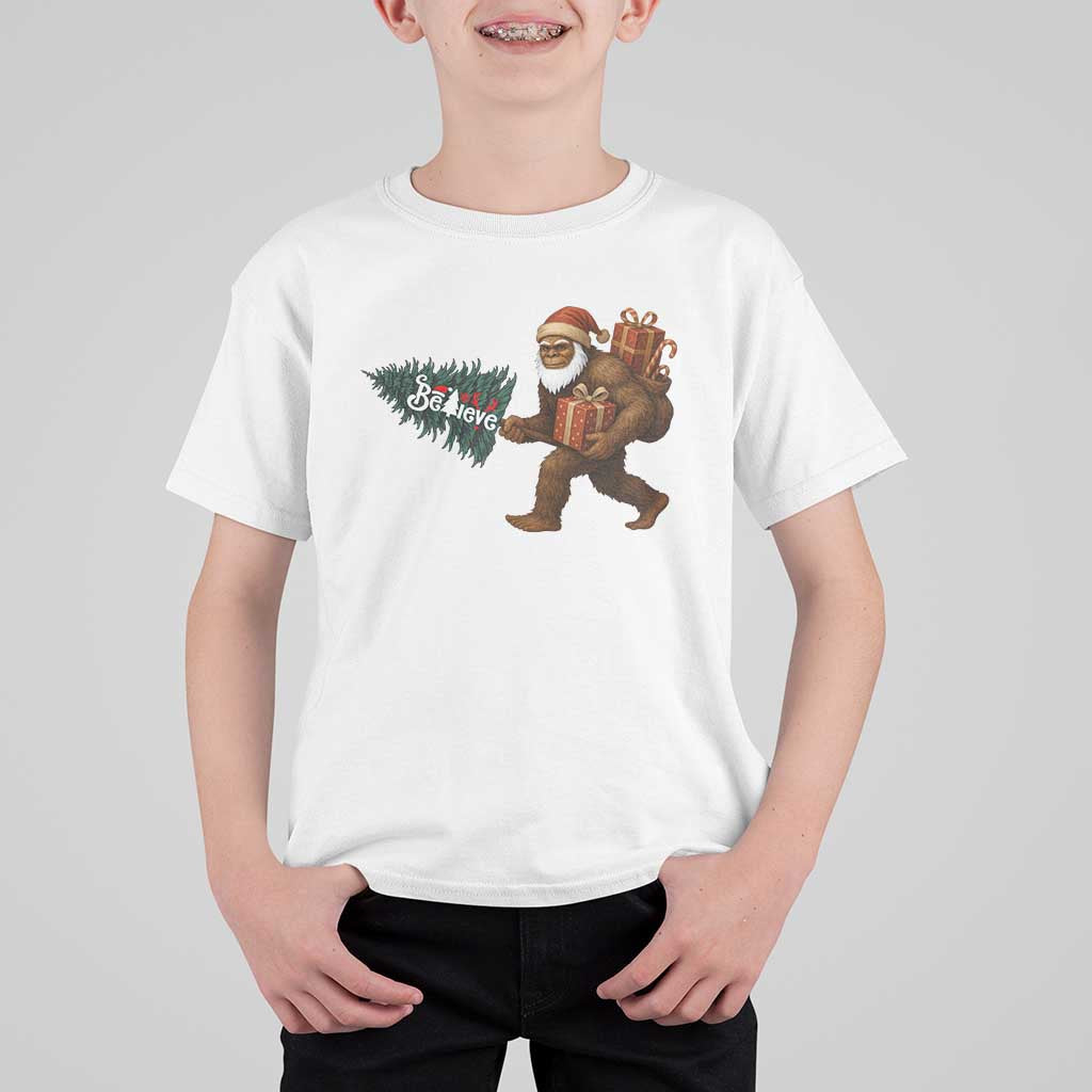 Believe Bigfoot Christmas T Shirt For Kid Sasquatch Holiday Gift - Wonder Print Shop