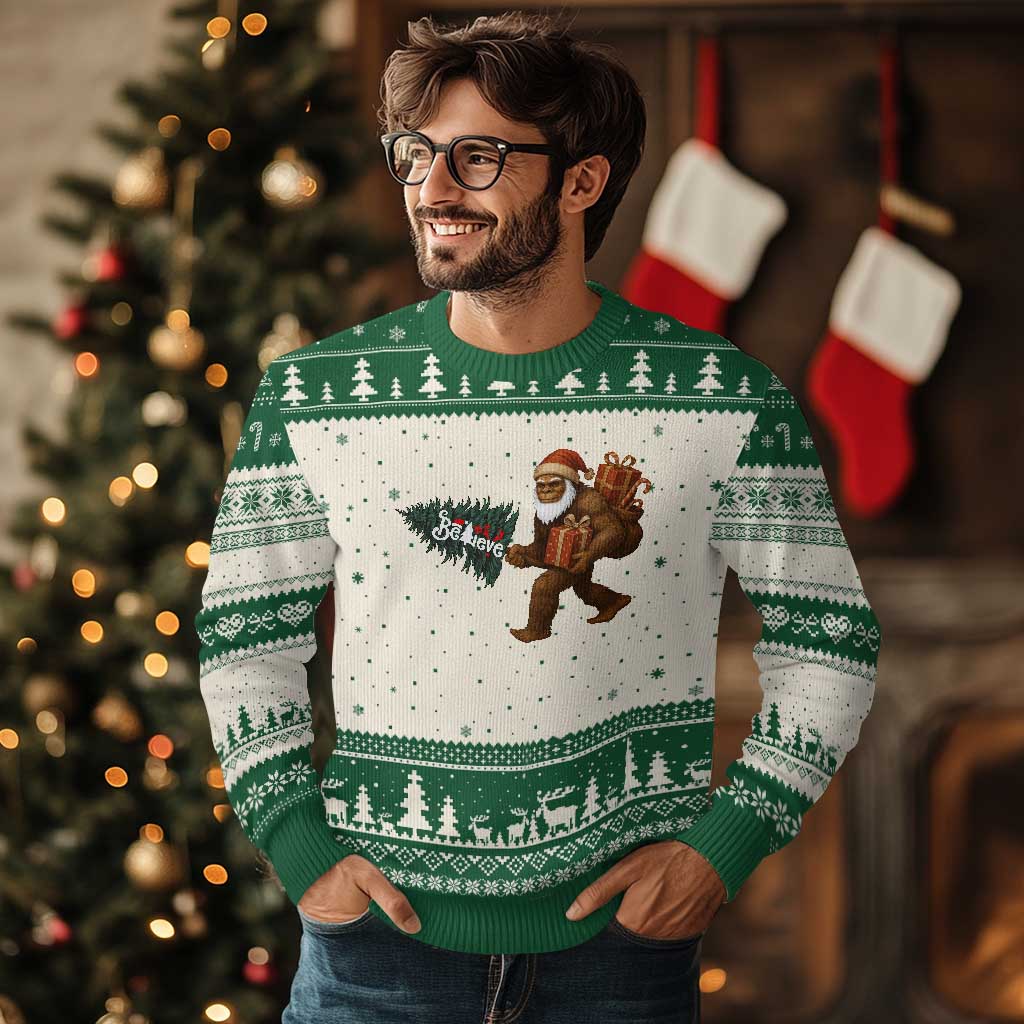 Believe Bigfoot Xmas Ugly Christmas Sweater Sasquatch Holiday Gift - Wonder Print Shop
