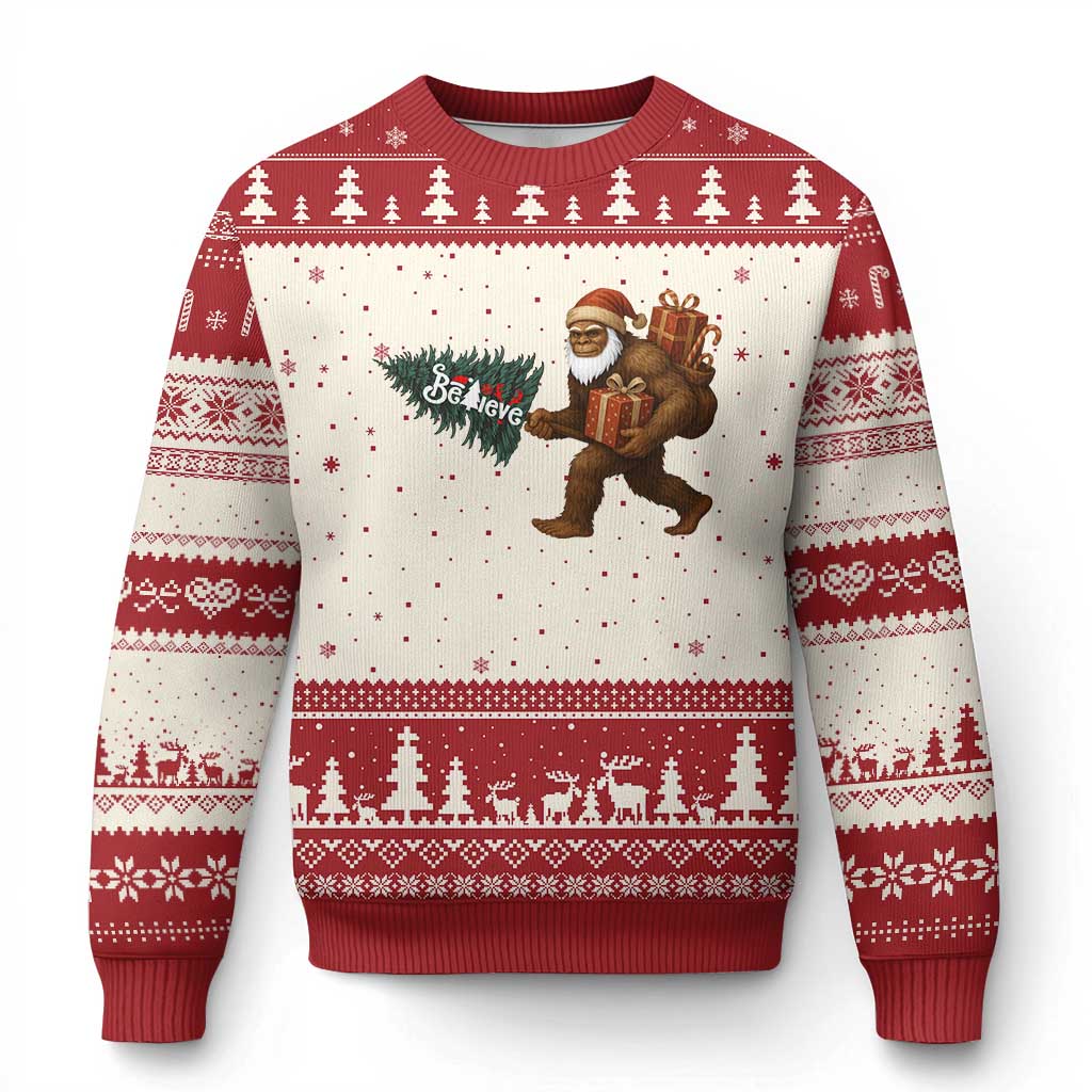 Believe Bigfoot Xmas Ugly Christmas Sweater Sasquatch Holiday Gift - Wonder Print Shop