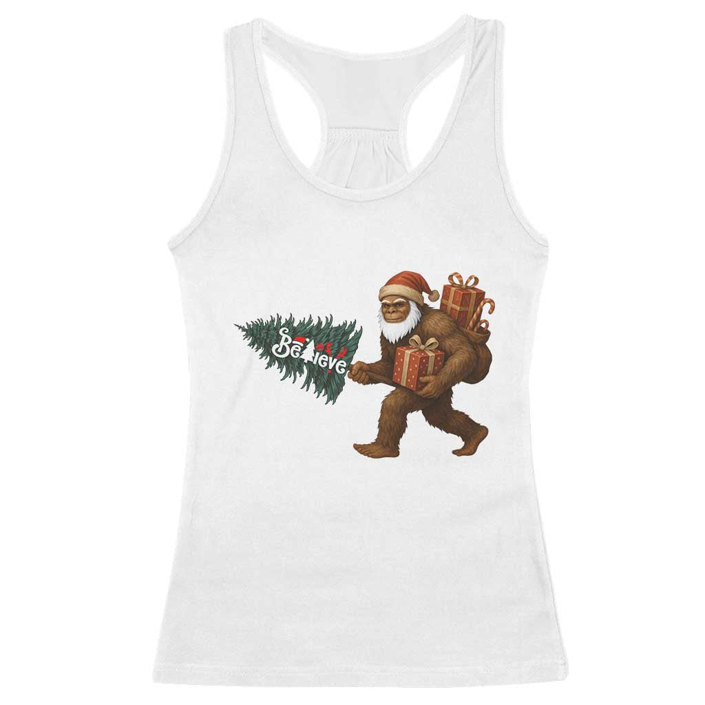 Believe Bigfoot Christmas Racerback Tank Top Sasquatch Holiday Gift - Wonder Print Shop