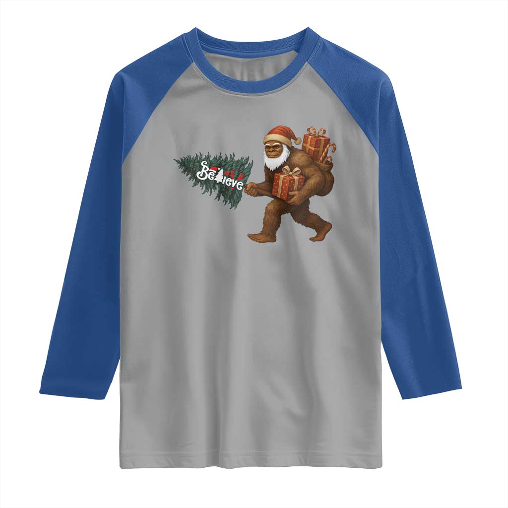 Believe Bigfoot Christmas Raglan Shirt Sasquatch Holiday Gift - Wonder Print Shop