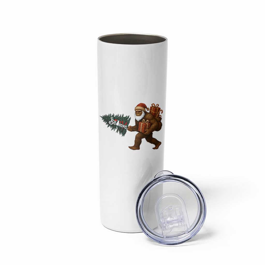 Believe Bigfoot Christmas Skinny Tumbler Sasquatch Holiday Gift