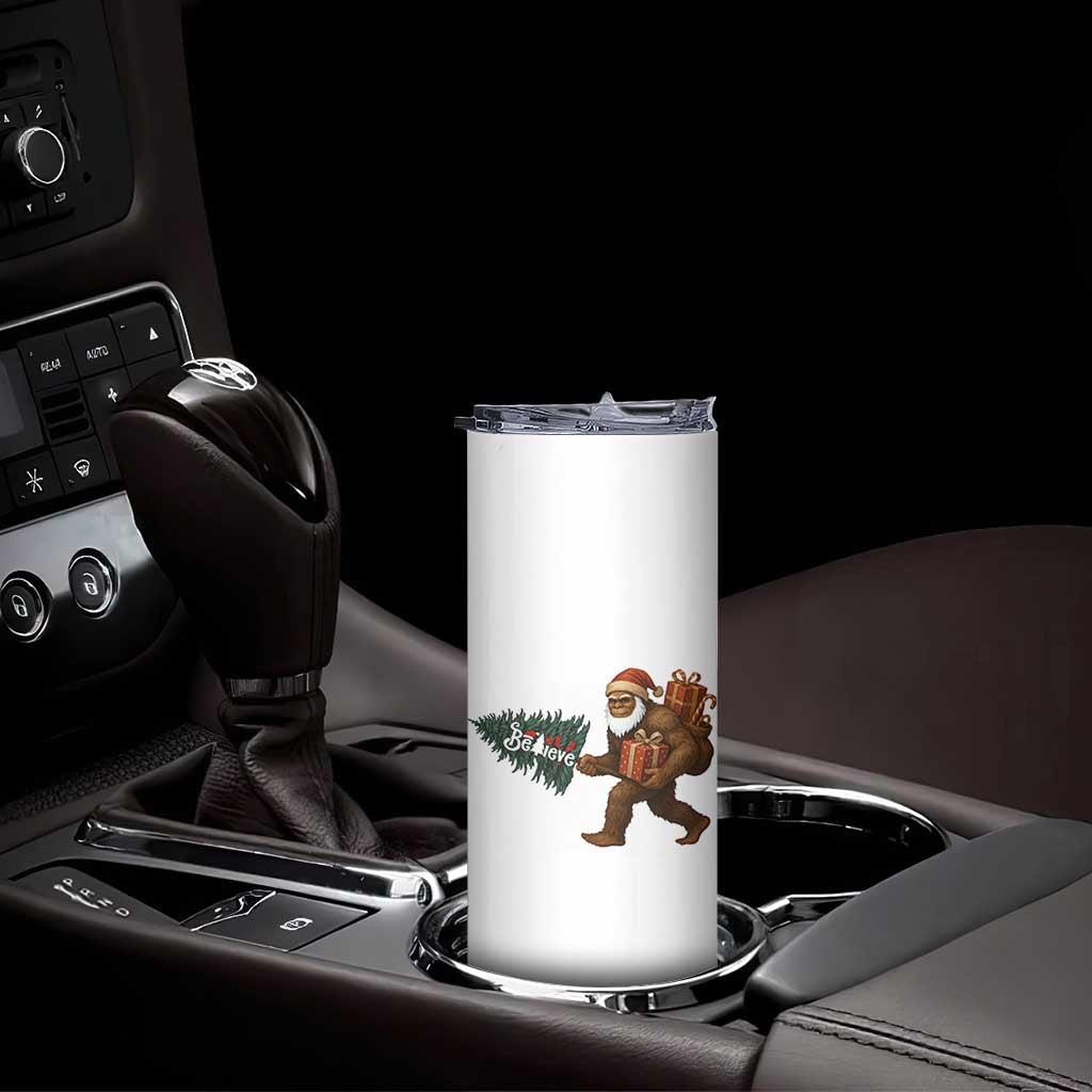Believe Bigfoot Christmas Skinny Tumbler Sasquatch Holiday Gift
