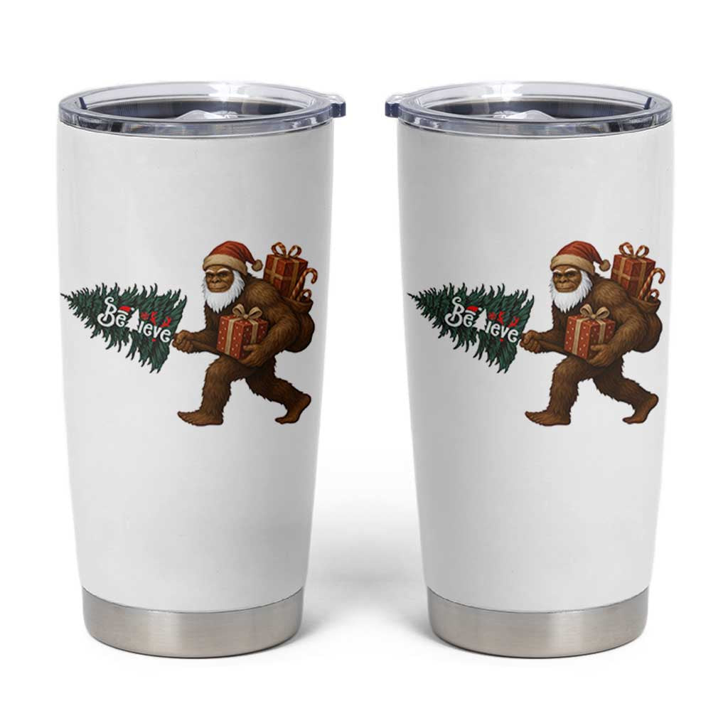 Believe Bigfoot Christmas Tumbler Cup Sasquatch Holiday Gift