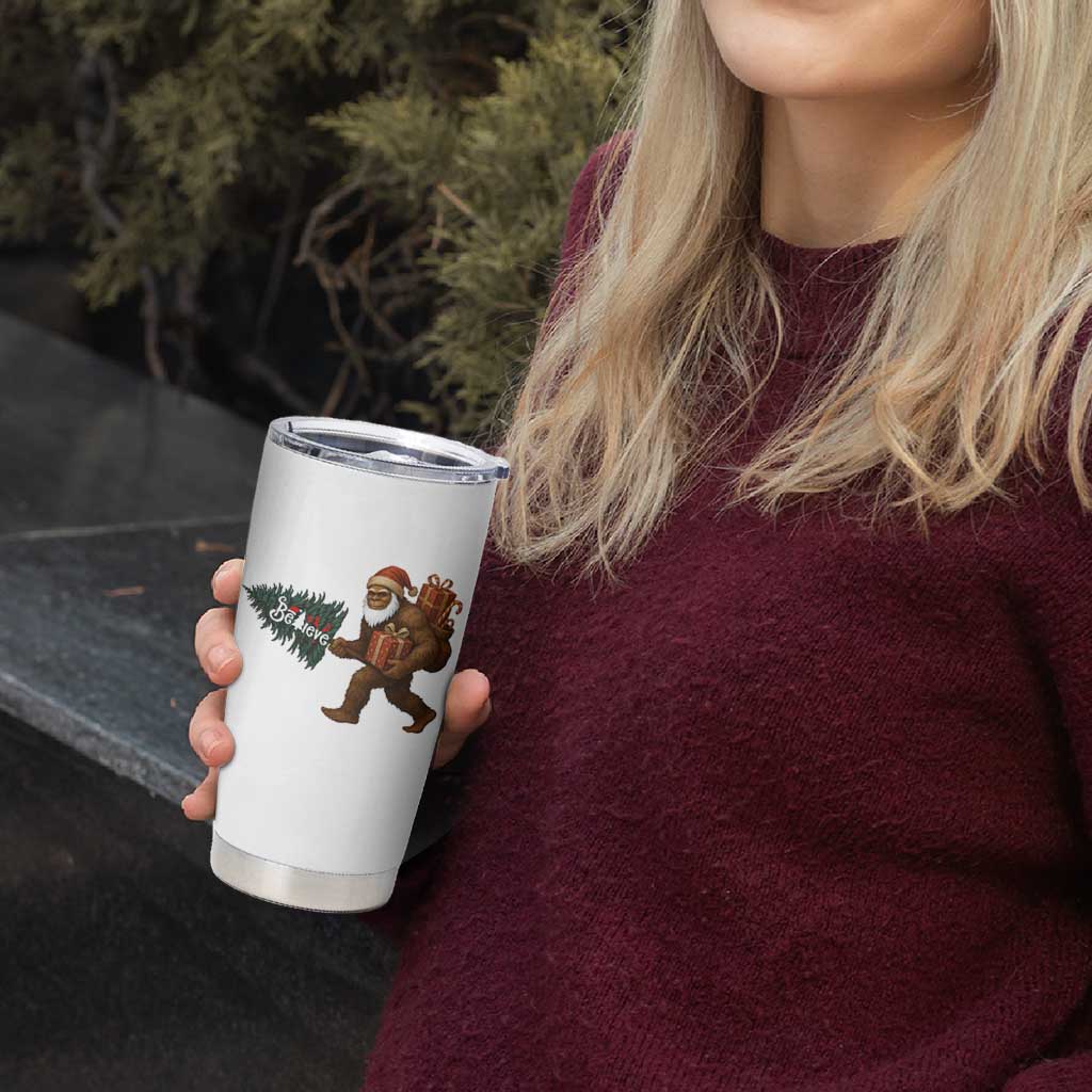 Believe Bigfoot Christmas Tumbler Cup Sasquatch Holiday Gift