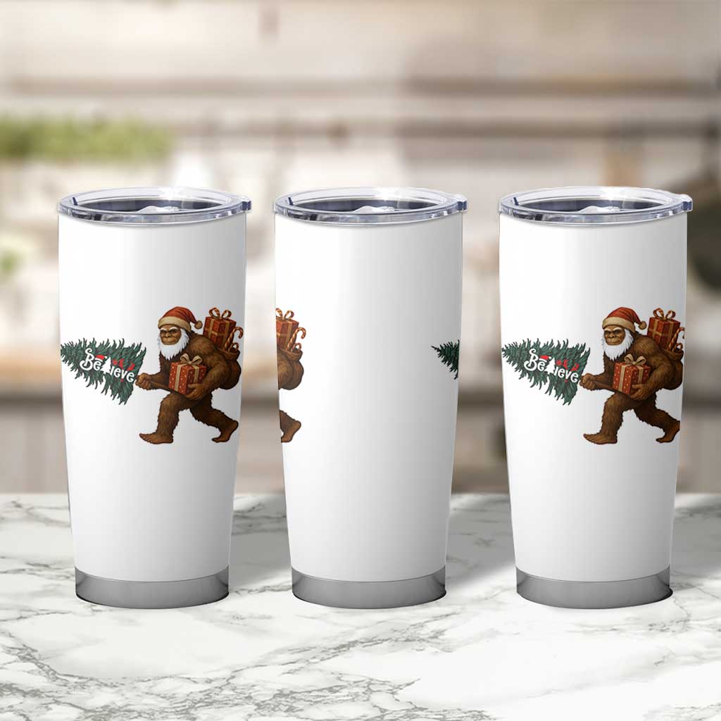 Believe Bigfoot Christmas Tumbler Cup Sasquatch Holiday Gift