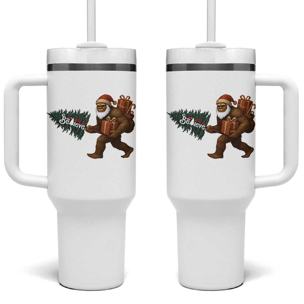 Believe Bigfoot Christmas Tumbler With Handle Sasquatch Holiday Gift
