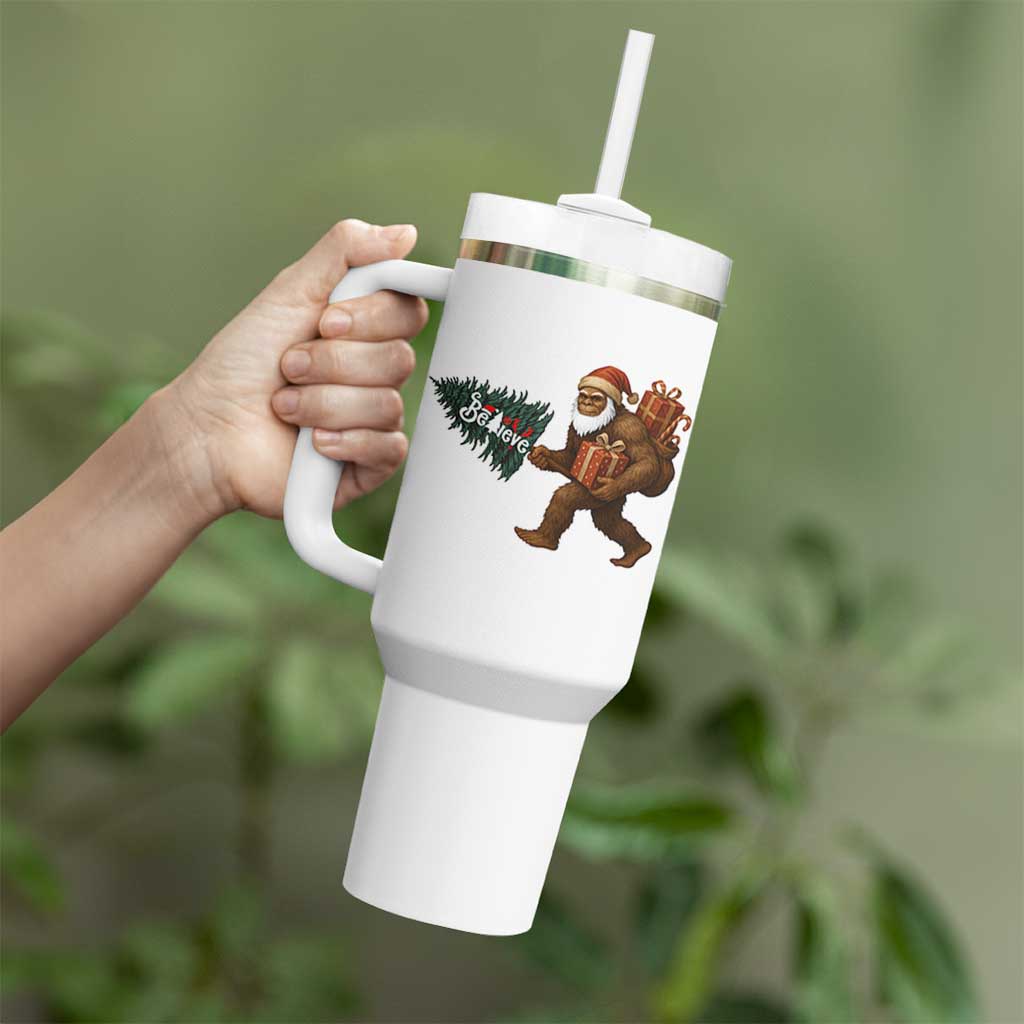 Believe Bigfoot Christmas Tumbler With Handle Sasquatch Holiday Gift