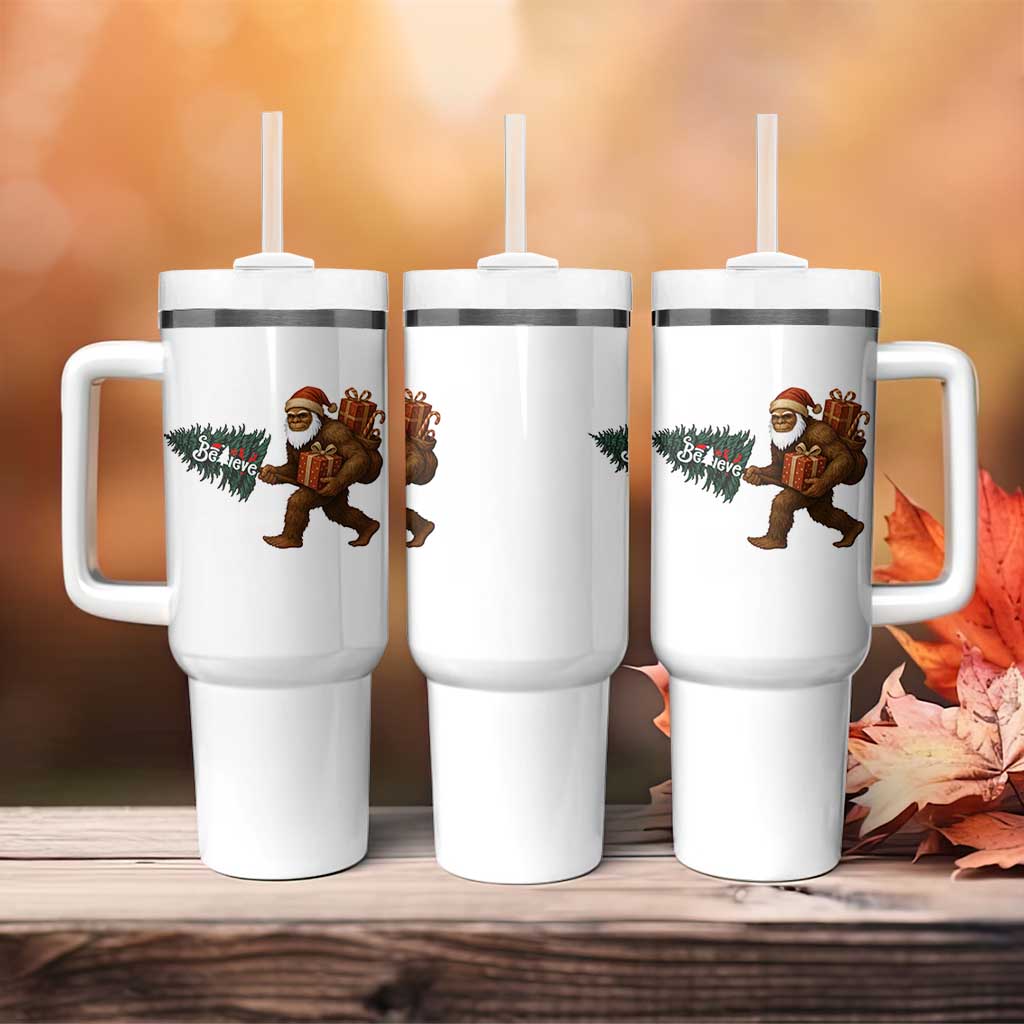 Believe Bigfoot Christmas Tumbler With Handle Sasquatch Holiday Gift