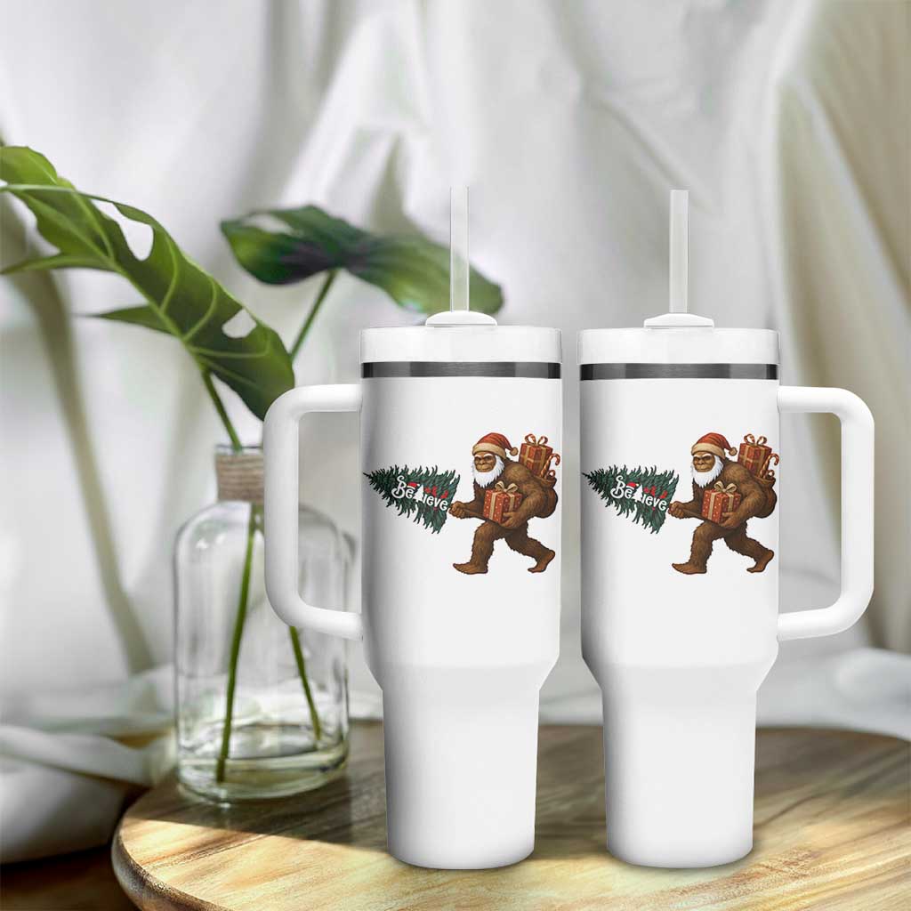 Believe Bigfoot Christmas Tumbler With Handle Sasquatch Holiday Gift