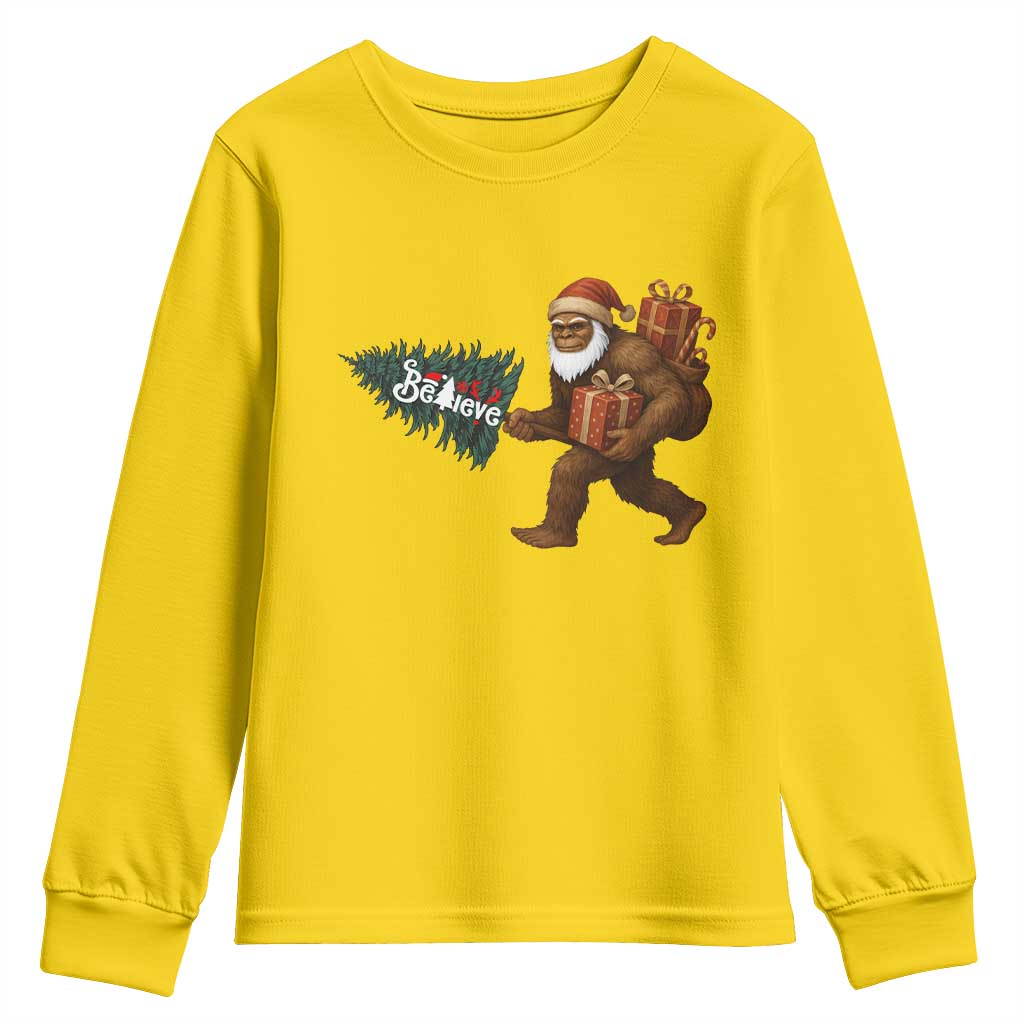 Believe Bigfoot Christmas Youth Sweatshirt Sasquatch Holiday Gift - Wonder Print Shop