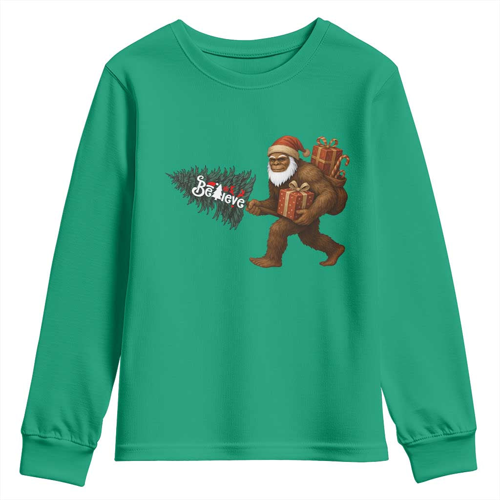 Believe Bigfoot Christmas Youth Sweatshirt Sasquatch Holiday Gift - Wonder Print Shop