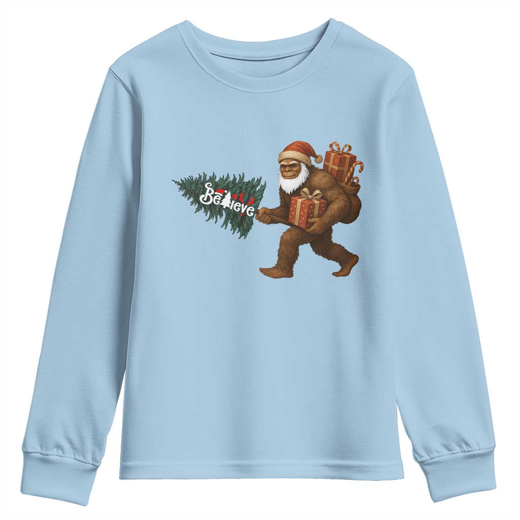 Believe Bigfoot Christmas Youth Sweatshirt Sasquatch Holiday Gift - Wonder Print Shop