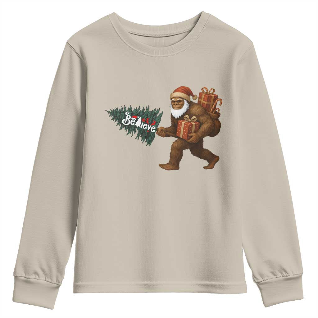 Believe Bigfoot Christmas Youth Sweatshirt Sasquatch Holiday Gift - Wonder Print Shop
