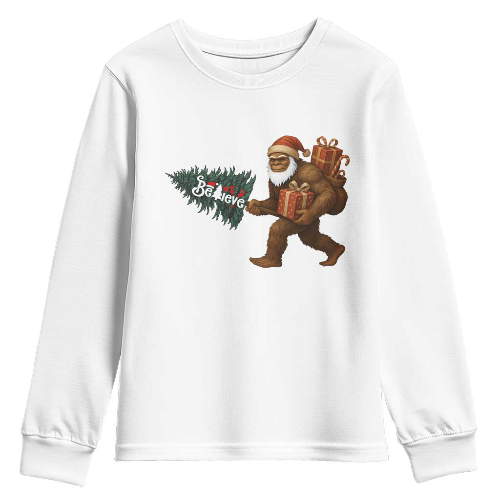 Believe Bigfoot Christmas Youth Sweatshirt Sasquatch Holiday Gift - Wonder Print Shop