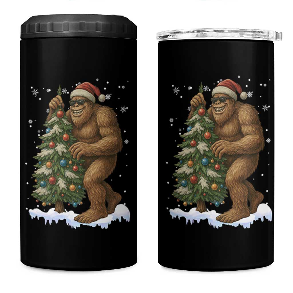 Funny Christmas 4 in 1 Can Cooler Tumbler Bigfoot Decorating Xmas Tree Gift