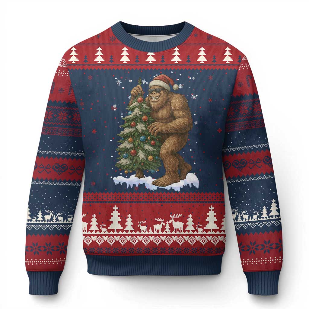 Funny Xmas Ugly Christmas Sweater Bigfoot Decorating Xmas Tree Gift - Wonder Print Shop